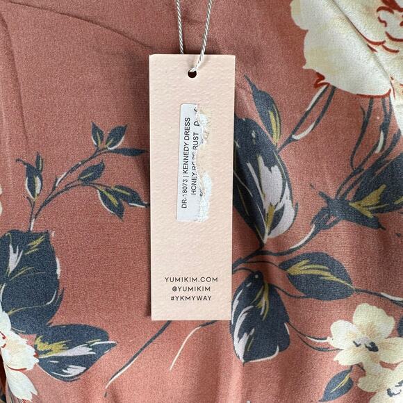 YUMI KIM Kennedy Floral Mini Wrap Dress Honey Rose Rust Size Small NWT Earthy - Picture 5 of 6